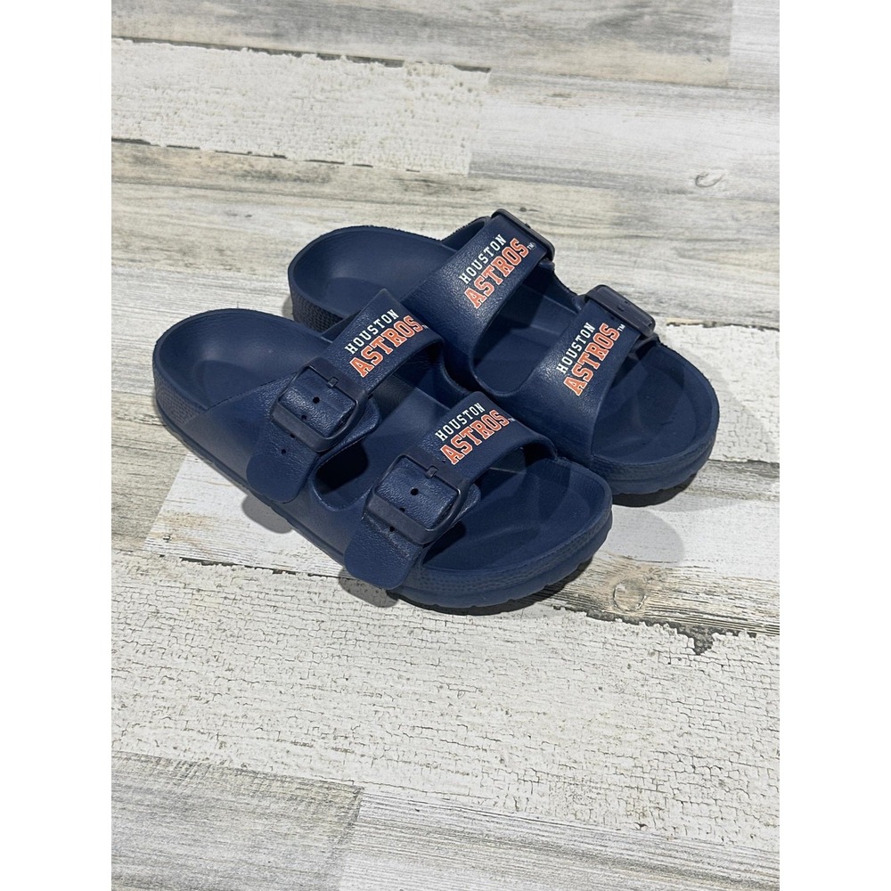 MLB‎ Houston Astros Slides Boys 5/6 Navy Blue Double Strap Sporty EUC